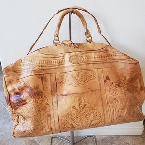 Vintage leather duffel bag Hand Tooled Sergio's Travel tote